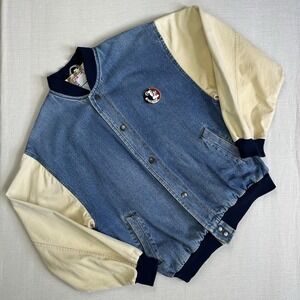 Vtg 80s True Fan Florida St Seminoles Denim Jacket Men M Blue Beige Sleeve